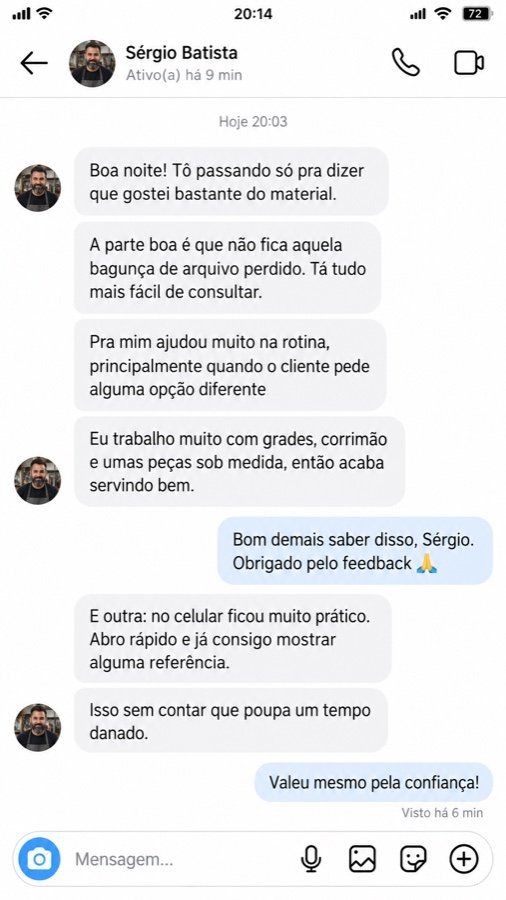 Print de conversa sobre o material, depoimento 6
