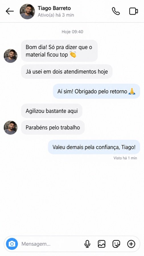 Print de conversa sobre o material, depoimento 7