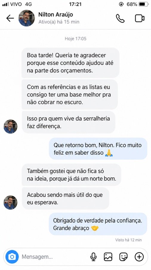 Print de conversa sobre o material, depoimento 8